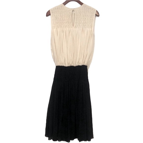 L'agence 100% Silk Diamond Pleated Dress Black Cream Size 2 - Picture 8 of 11